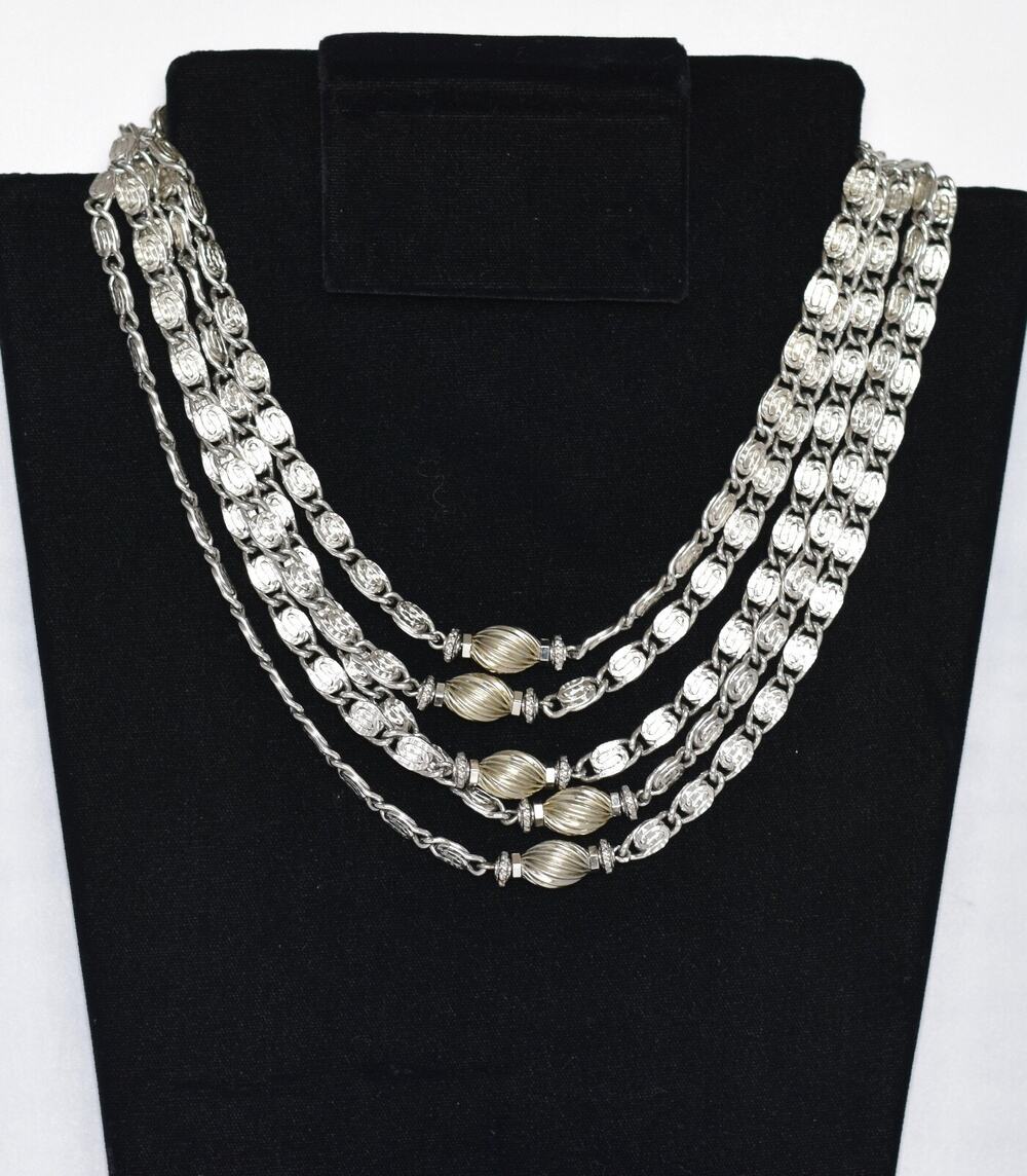 VINTAGE MONET RUNWAY COUTURE MULTI STRAND CHAIN STATEMENT NECKLACE
